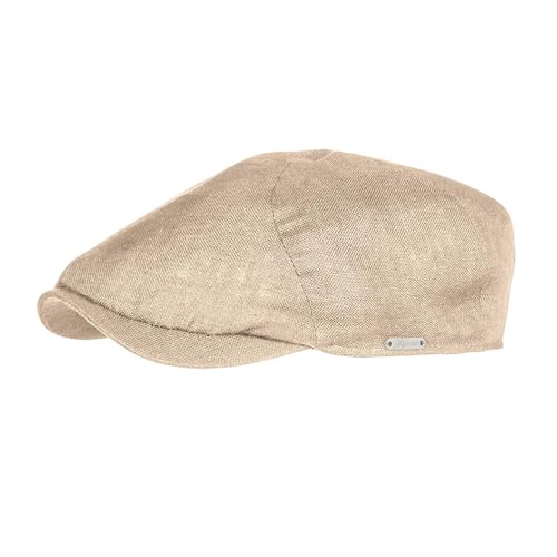 Wigens Men's Hopsack Linen Slim Newsboy Cap, 59, Sand, 7 3/8